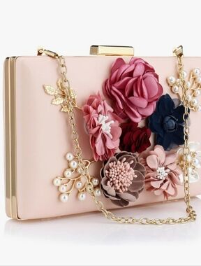 Bridal Embellished Pink Clutch with Gold Chain